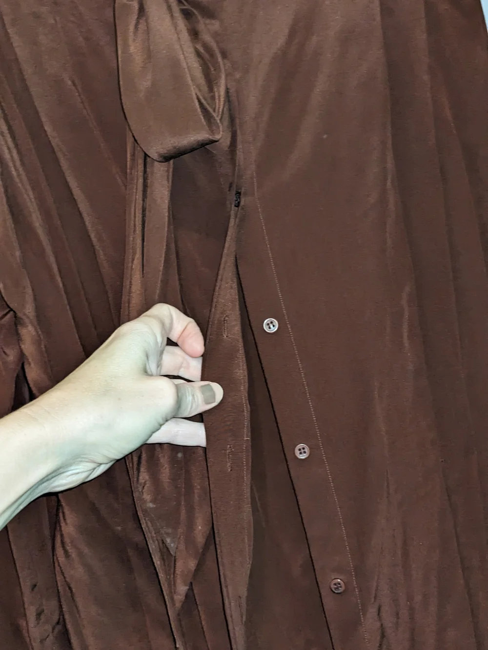 Chocolate Brown Tie-Back Blouse 100% Silk Quiet Luxury Rich Girl